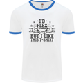 Gym I'd Flex but I Like This Funny Mens White Ringer T-Shirt White/Royal Blue