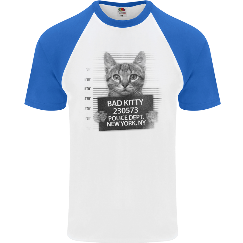 Bad Kitty New York City Police Dept. Mens S/S Baseball T-Shirt White/Royal Blue