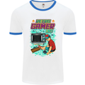 Retro Gamer Arcade Games Gaming Mens White Ringer T-Shirt White/Royal Blue
