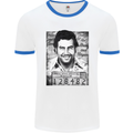 Pablo Escobar Mug Shot Mens White Ringer T-Shirt White/Royal Blue