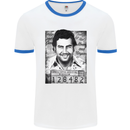 Pablo Escobar Mug Shot Mens White Ringer T-Shirt White/Royal Blue