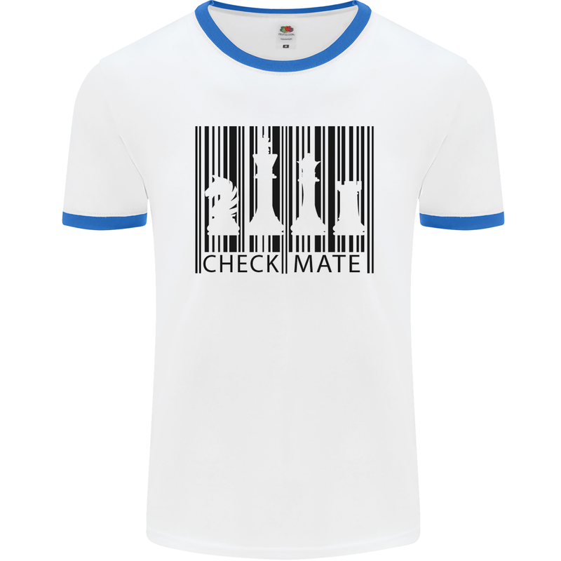 Chess Barcode Player Mens White Ringer T-Shirt White/Royal Blue