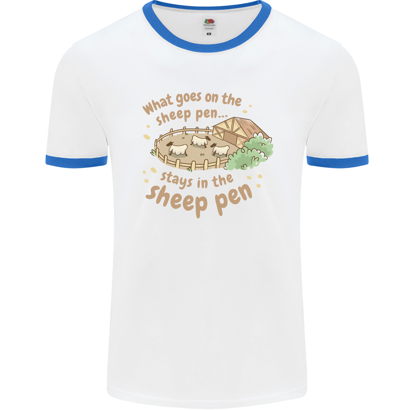 What Goes On In the Sheep Pen Farming Mens Ringer T-Shirt White/Royal Blue