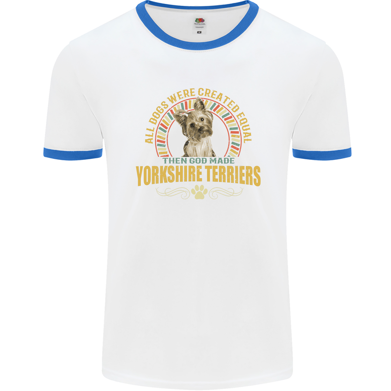 A Yorkshire Terrier Dog Mens Ringer T-Shirt White/Royal Blue