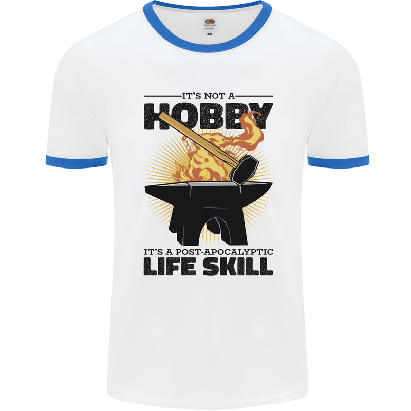 Blacksmith Life Post Apocalyptic Skill Mens Ringer T-Shirt White/Royal Blue