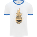 Pineapple Skull Gothic Biker Surfing Mens White Ringer T-Shirt White/Royal Blue