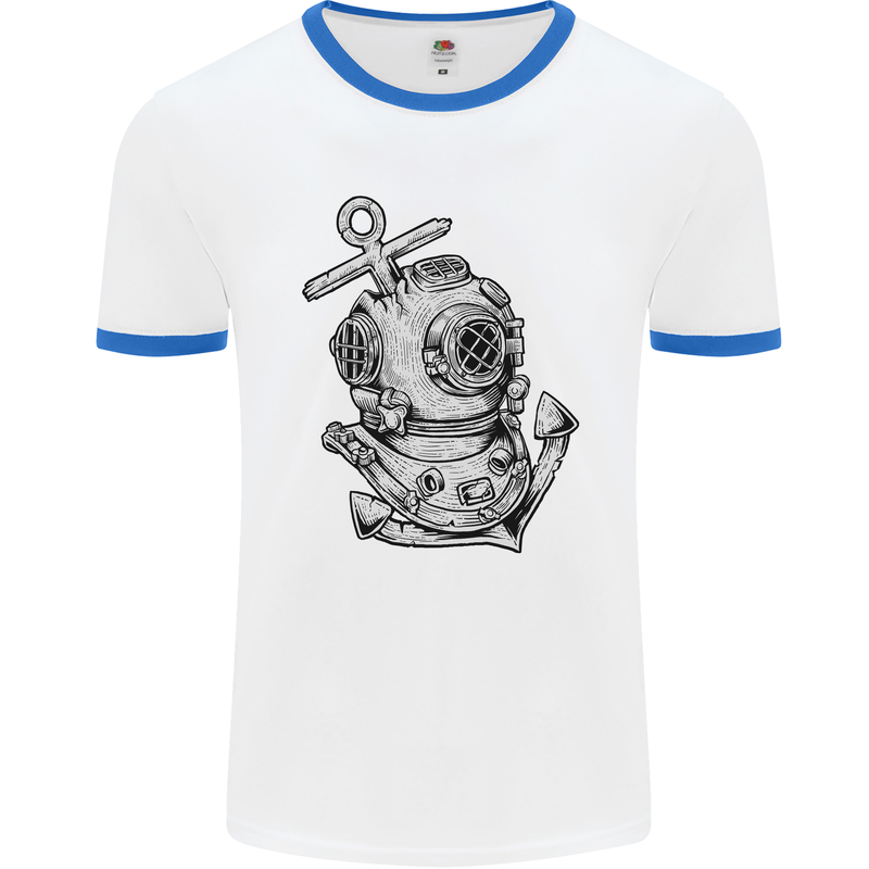 Scuba Diving Anchor Diver Sailing Sailor Mens White Ringer T-Shirt White/Royal Blue