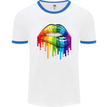 LGBT Bitten Rainbow Lip Gay Pride Day Mens White Ringer T-Shirt White/Royal Blue