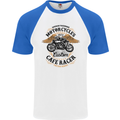Biker Custom Cafe Racer Motorbike Mens S/S Baseball T-Shirt White/Royal Blue