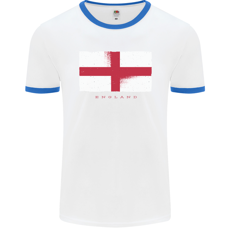 England Flag St Georges Day Rugby Football Mens White Ringer T-Shirt White/Royal Blue