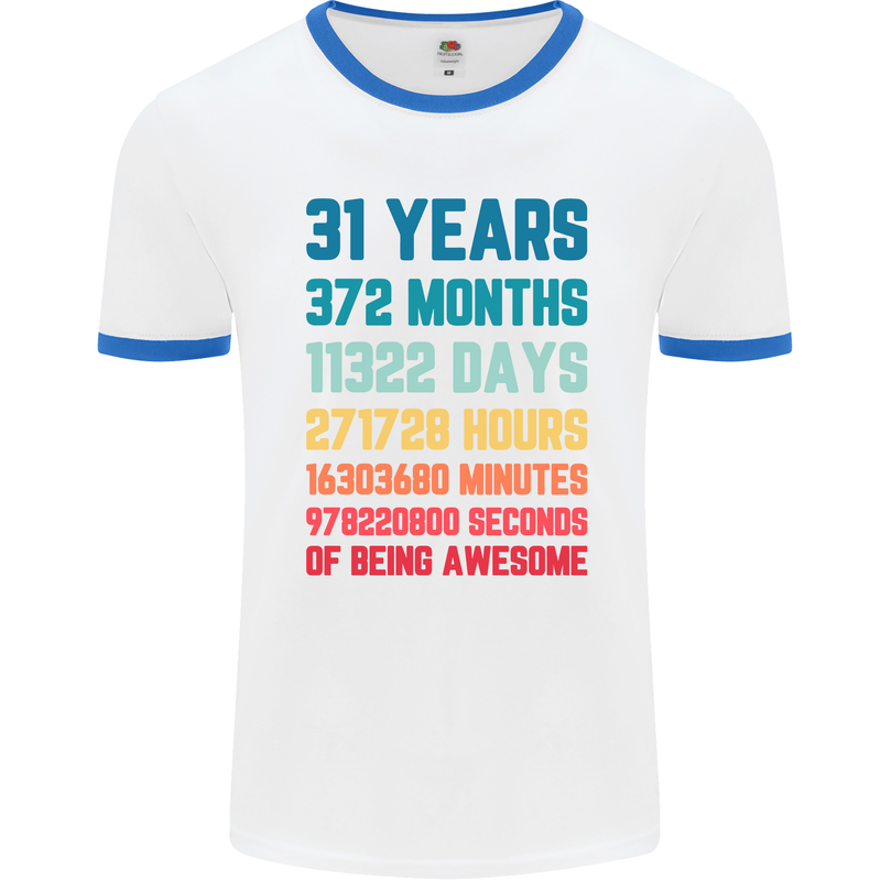 31st Birthday 31 Year Old Mens Ringer T-Shirt White/Royal Blue