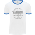 Vintage Year 43rd Birthday 1980 Mens Ringer T-Shirt White/Royal Blue