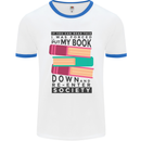 Book Reading Re-Enter Society Funny Mens White Ringer T-Shirt White/Royal Blue
