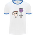 Coffee am Wine pm Funny Alcohol Prosecco Mens White Ringer T-Shirt White/Royal Blue