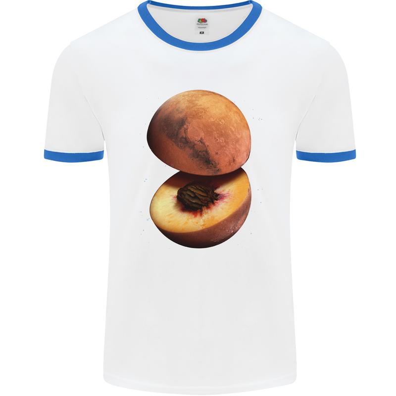 Mars Peach Space Planets Cosmos Mens White Ringer T-Shirt White/Royal Blue