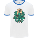 Cthulhu Monster Kraken Mens White Ringer T-Shirt White/Royal Blue