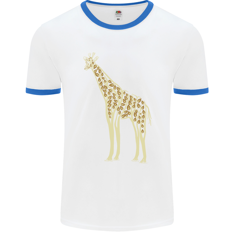 Giraffe Ecology Mens White Ringer T-Shirt White/Royal Blue