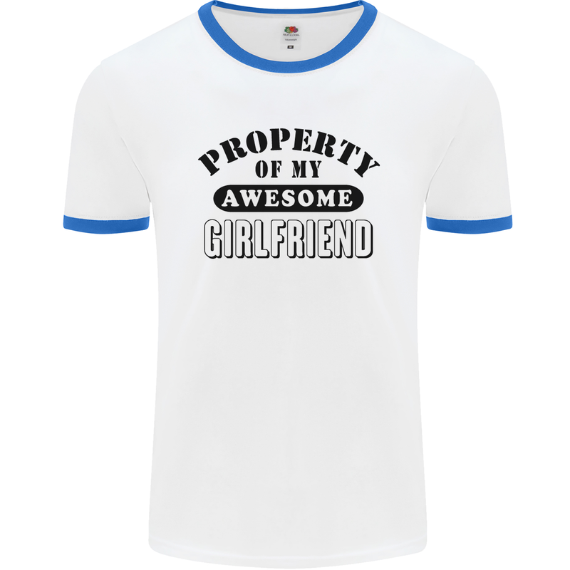 Property of My Awesome Girlfriend Funny Mens White Ringer T-Shirt White/Royal Blue