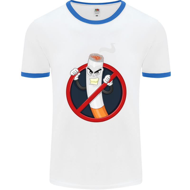 No Smoking Give Up Anti Smoker Mens White Ringer T-Shirt White/Royal Blue