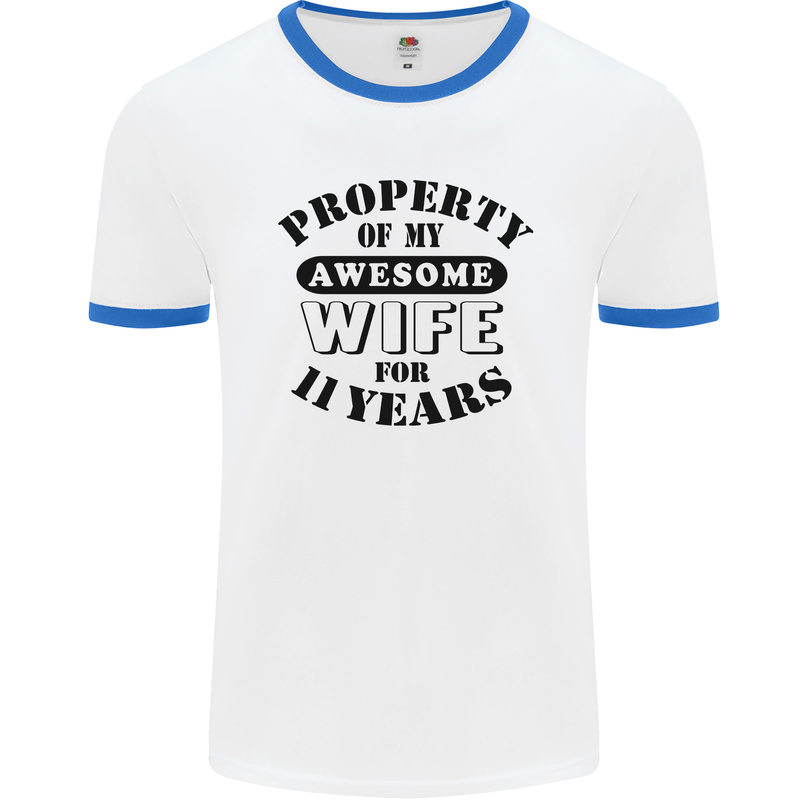 11th Wedding Anniversary 11 Year Funny Wife Mens Ringer T-Shirt White/Royal Blue