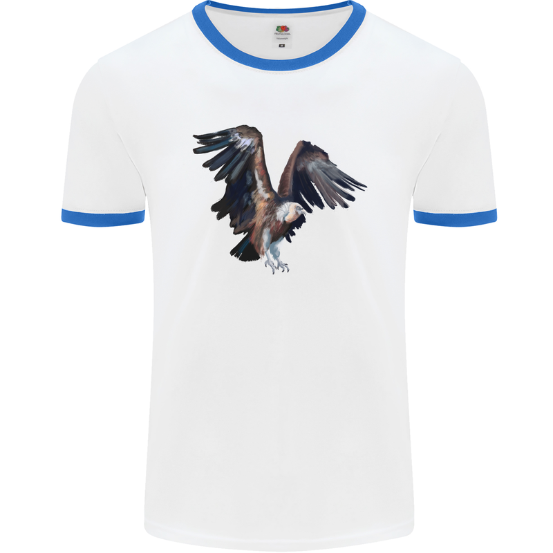A Vulture Illustration Birds of Prey Mens Ringer T-Shirt White/Royal Blue