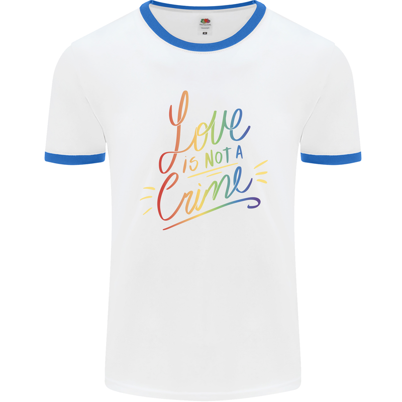 Love is Not a Crime LGBT Gay Awareness Mens White Ringer T-Shirt White/Royal Blue