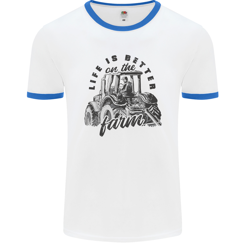 Tractor Life Is Better Farm Funny Farming Mens White Ringer T-Shirt White/Royal Blue