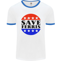 Save Ferris Distressed Funny 80's Movie Mens White Ringer T-Shirt White/Royal Blue