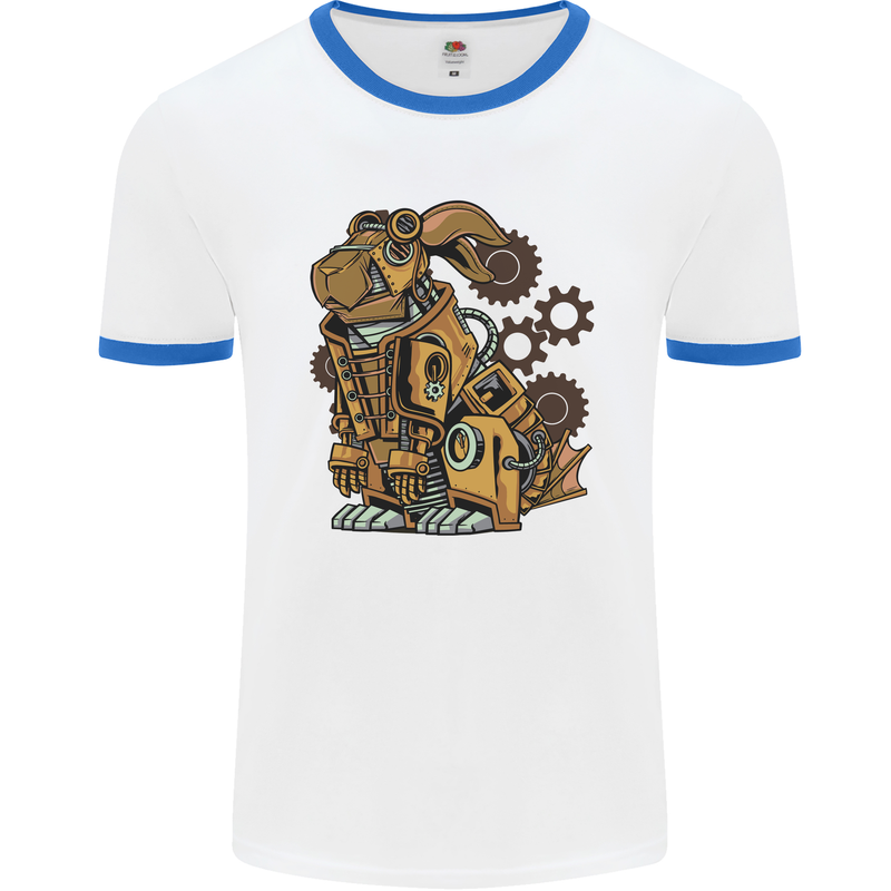 Steampunk Rabbit Mens Ringer T-Shirt White/Royal Blue