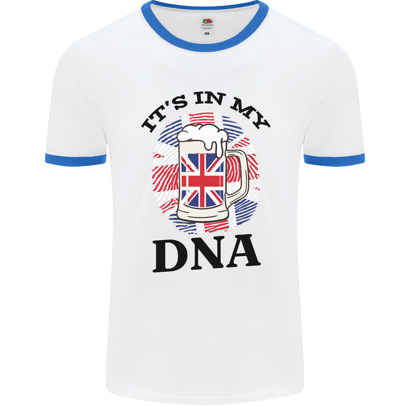 British Beer It's in My DNA Union Jack Flag Mens White Ringer T-Shirt White/Royal Blue