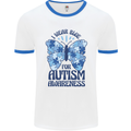 I Wear Blue For Autism Butterfly Autistic Mens White Ringer T-Shirt White/Royal Blue