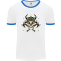 Viking Skull With Axes and Helmet Mens White Ringer T-Shirt White/Royal Blue