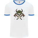 Viking Skull With Axes and Helmet Mens White Ringer T-Shirt White/Royal Blue