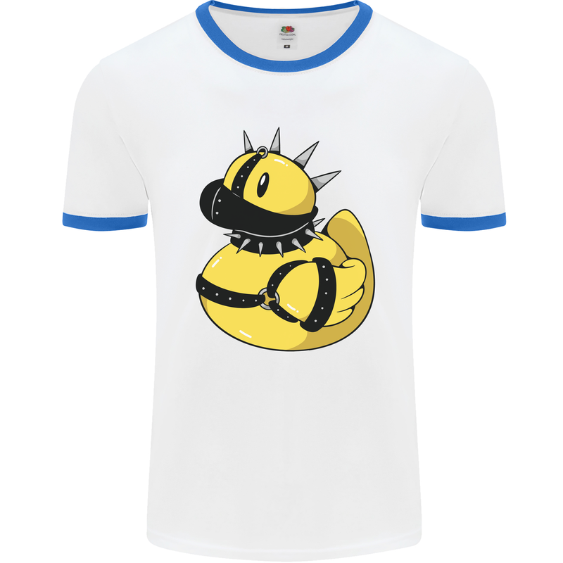 BDSM Rubber Duck Funny Bondage Mens Ringer T-Shirt White/Royal Blue