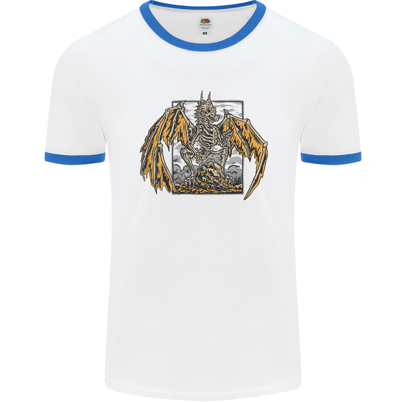 Devil Dragon Skeleton Fantasy Skull Demon Mens White Ringer T-Shirt White/Royal Blue