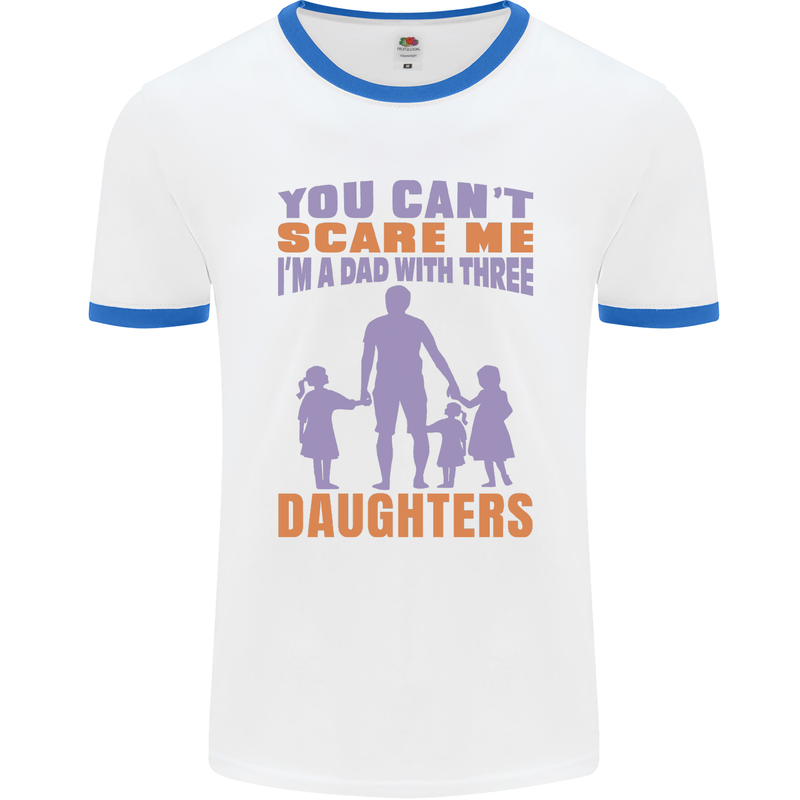 Dad With Three Daughters Funny Fathers Day Mens Ringer T-Shirt White/Royal Blue