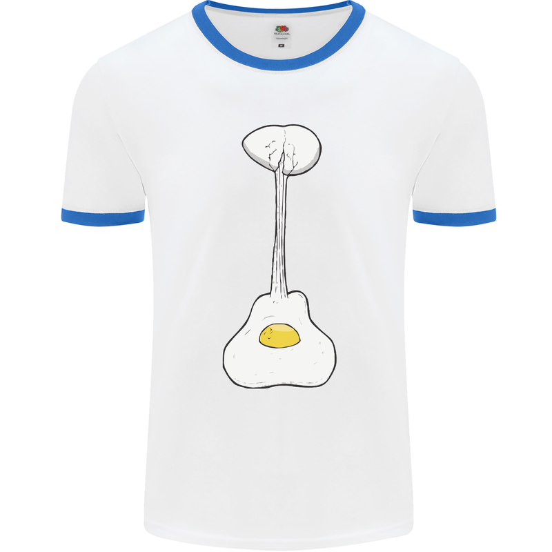 Funny Egg Guitar Acoustic Electric Bass Mens White Ringer T-Shirt White/Royal Blue