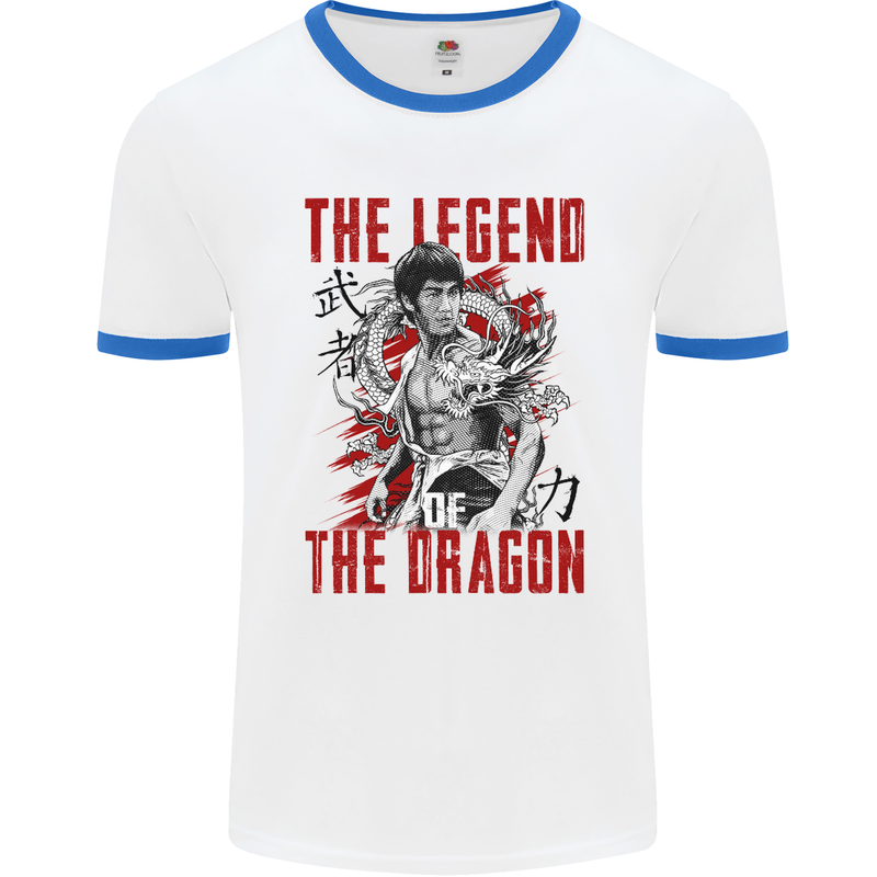 Legend of the Dragon MMA Martial Arts Movie Mens White Ringer T-Shirt White/Royal Blue