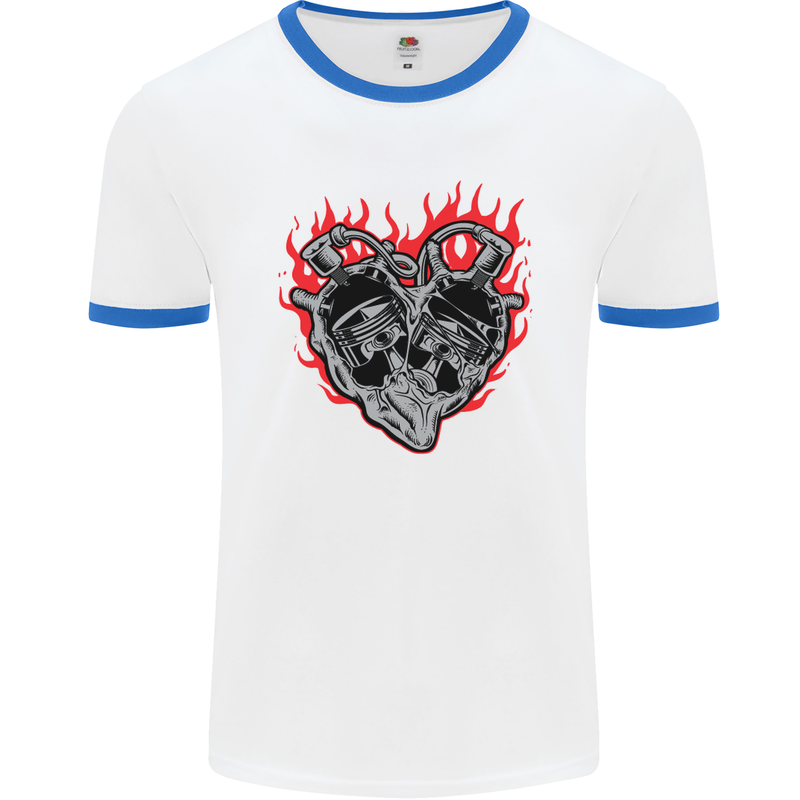 Biker Heart Motorbike Motorcycle Mens White Ringer T-Shirt White/Royal Blue