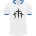 Three Grunge Crosses Gothic Mens Ringer T-Shirt White/Royal Blue