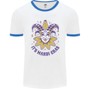 Its Mardi Gras Mens White Ringer T-Shirt White/Royal Blue
