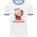 Merry Kiss My Ass Funny Christmas Mens White Ringer T-Shirt White/Royal Blue