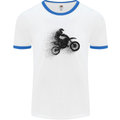 Abstract Motocross Rider Dirt Bike Mens White Ringer T-Shirt White/Royal Blue