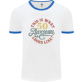 50th Birthday 50 Year Old Awesome Looks Like Mens White Ringer T-Shirt White/Royal Blue