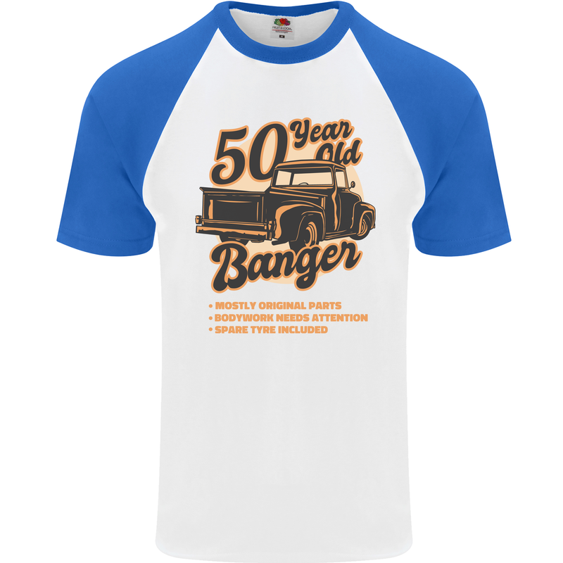 50 Year Old Banger Birthday 50th Year Old Mens S/S Baseball T-Shirt White/Royal Blue