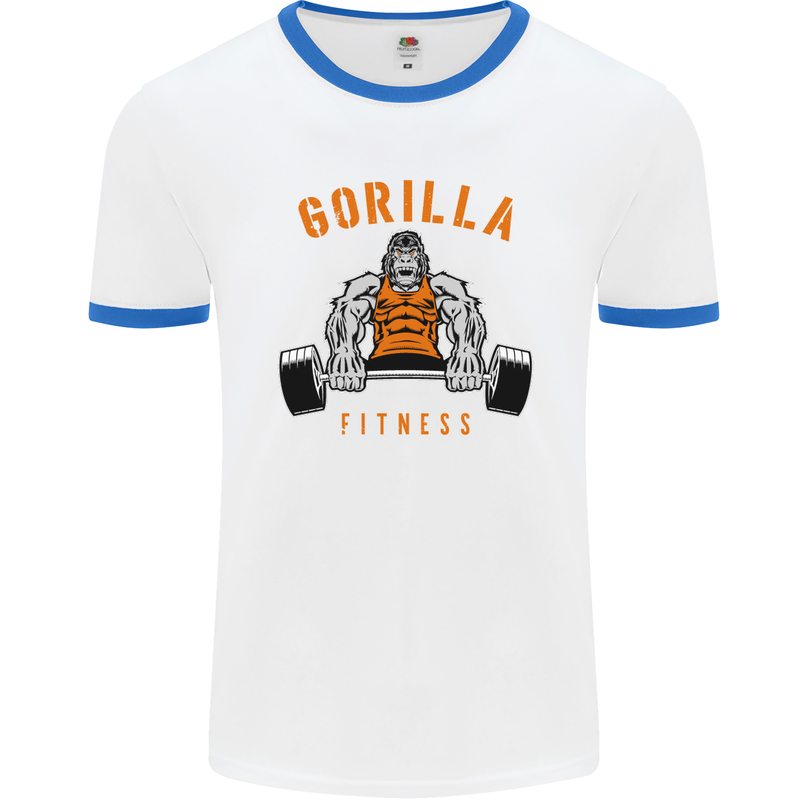 Gym Gorilla Fitness Bodybuilding Training Mens White Ringer T-Shirt White/Royal Blue