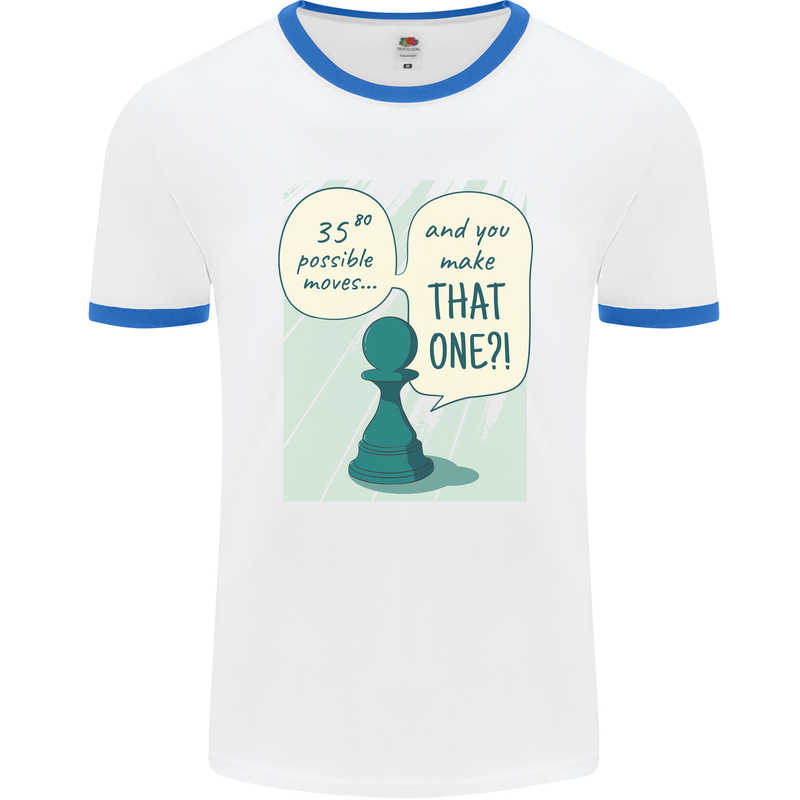 Chess Moves Funny Mens White Ringer T-Shirt White/Royal Blue