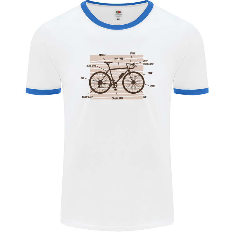 Bicycle Anatomy Funny Cycling Cyclist Funny Mens White Ringer T-Shirt White/Royal Blue