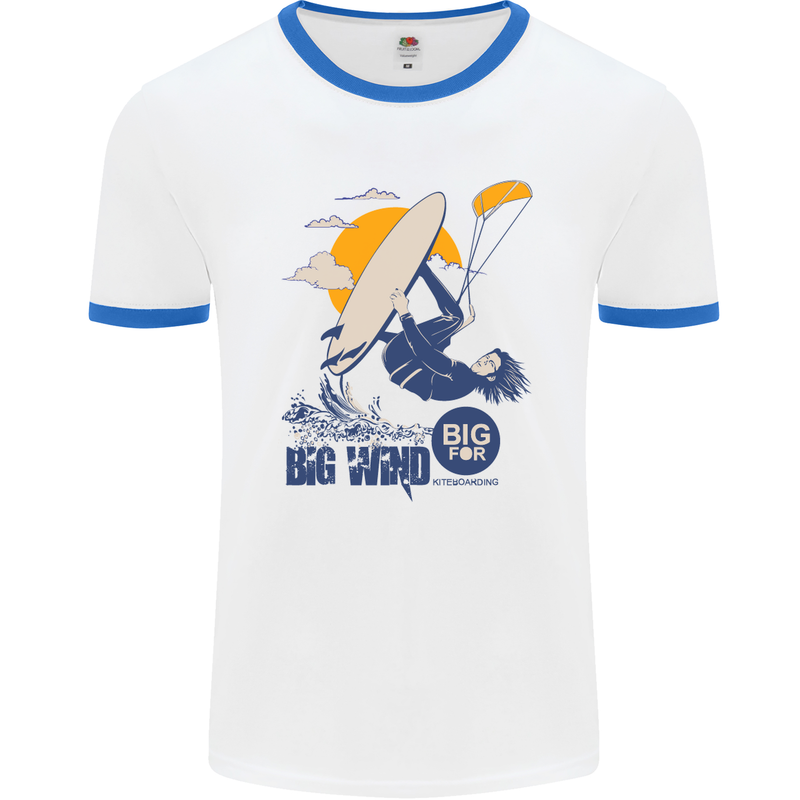 Big Wind Kiteboarding Kiteboard Mens White Ringer T-Shirt White/Royal Blue