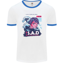 Music Vaporwave Anime Girl Emo SAD Mens White Ringer T-Shirt White/Royal Blue